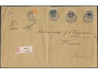 Denmark. Facit 184, 62, 76, 135 cover, 1+12+15/24+27/1 øre on registered cover (fold, …