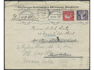Sweden. Facit 146C, 177C cover, 10+15 öre on cover sent from STOCKHOLM 30.11.35 to USA, …