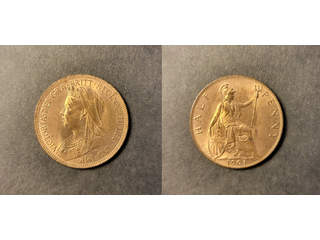 Storbritannien Queen Victoria (1837-1901) 1/2 penny 1901, UNC full röd lyster