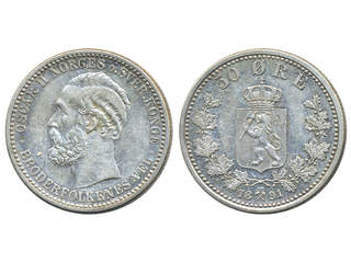Coins, Norway. Oskar II, NM 58, 50 øre 1891. 1+/01.