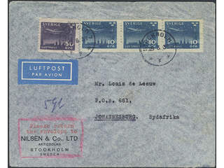 Sweden. Air mail cover Facit 231, 232 , 3x10+50 öre on air mail cover sent from …