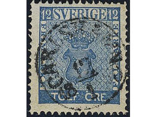 Sweden. Facit 9c1 used , 12 öre blue. EXCELLENT cancellation CARLSHAMN 12.1.1860.