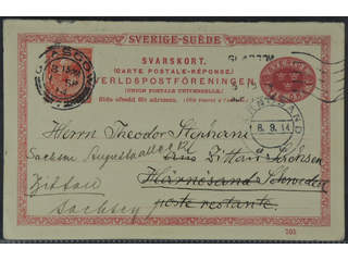 Sweden. Postal stationery, double postcard Facit bKd14 , Response card 10 öre …