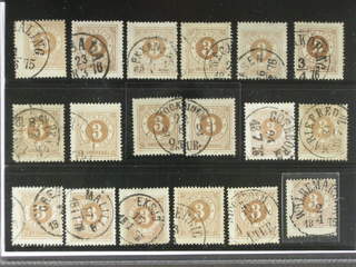 Sweden. Facit 17 used , 3 öre brown, eighteen used copies. Shades, varieties, …