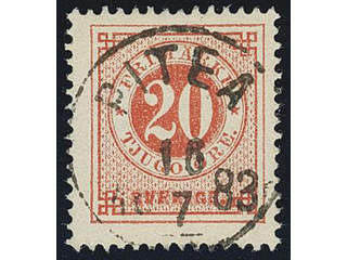 Sweden. Facit 33e used , 20 öre orange-red. EXCELLENT cancellation PITEÅ 16.7.1883.