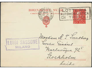 Sweden. Postal stationery, double postcard Facit bKd26 , Reply part sent from MILANO …