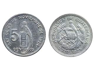 Coins, Guatemala. KM 238.1, 5 centavos 1925. Key date with low mintage. XF-UNC.