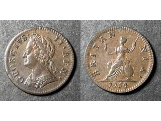 Storbritannien George II (1727-1760) 1 farthing 1754, AU+