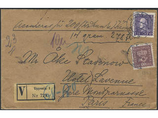 Sweden. Facit 175A, 162 cover , 15+60 öre on insured cover sent from UPPSALA 15.x.24 to …