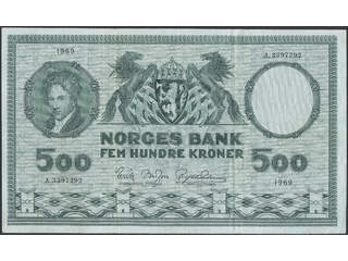 Banknotes, Norway. Pick 34d, 500 kroner 1969. A3397292. 1/1+.