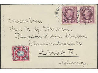 Sweden. Facit 53c, 64e on cover, Oscar II 8 öre violet-carmine in pair and 4 öre …
