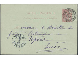 Sweden. Incoming stamped mail. Cochinchina. Postcard 10 C sent from SAIGON CENTRAL …