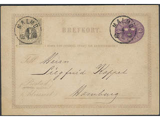 Sweden. Facit 18, bKe2 on cover, 4 öre on postcard 6 öre, sent from MALMÖ 4.1.1878 to …