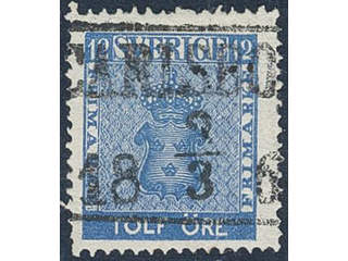 Sweden. Facit 9c1 used , 12 öre blue. EXCELLENT cancellatin CARLSBORG 3.3.186x.