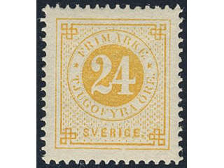 Sweden. Facit 34j ★, 24 öre orange-yellow on calendered paper. EXCELLENT.