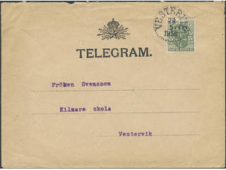 Sweden. Official Facit Tj44 on cover, 5 öre on telegram cover sent locally within …