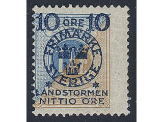 Sweden. Facit 124 ★★ , 1916 Landstorm II 10+NITTIO / 1 kr blue/brown. SEK 2000
