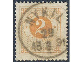 Sweden. Facit 40a used , 2 öre yellowish orange. Superb cancellation NYKIL 29.8.1891, …