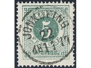 Sweden. Facit 19f used , 5 öre dark green, grainy print. EXCELLENT cancellation …