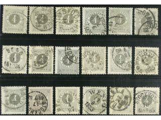 Sweden. Facit 29 used , 4 öre grey, eighteen used copies. Shades, varieties, …