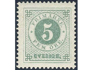 Sweden. Facit 30i ★, 5 öre bluish dark-green on calendered paper. Very fine–superb. …