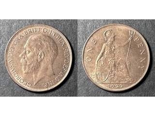 Storbritannien George V (1910-1936) 1 penny 1927, UNC röd lyster