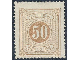 Sweden. Postage due Facit L9b ★ , 50 öre orange-brown, perf 14. One bent corner perf. …