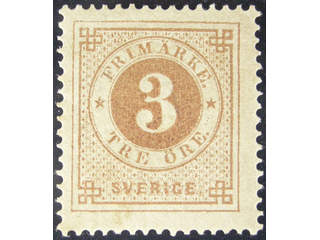 Sweden. Facit 17 ★ , 3 öre brown. SEK 650