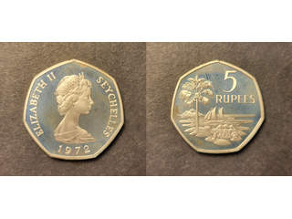 Seychelles Queen Elizabeth (1952-)  5 rupees 1972, PROOF