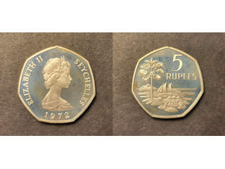 Seychelles Queen Elizabeth (1952-) 5 rupees 1972, PROOF