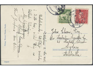 Sweden. Facit 143C, 177C cover , 5+15 öre on picture postcard (parti av Henån) (fold) …