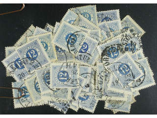 Sweden. Facit 21 used , 12 öre blue, one hundred used copies. Shades, varieties, …