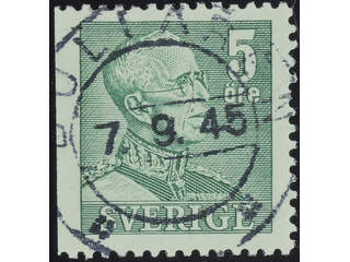 Sweden. Facit 271B used , 1946 Gustaf V large numerals 5 öre green, perf at three sides. …