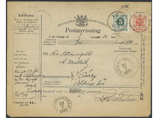 Sweden. Facit 43, 46 cover , 5+20 öre on very beautiful money order with coupon sent …