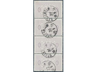 Sweden. Official Facit Tj4d used , 6 öre bluish violet, perf 14 in strip of four …