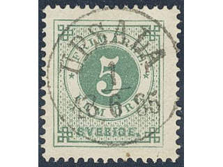 Sweden. Facit 30k used , 5 öre dark green. EXCELLENT cancellation UPSALA 1.6.1885.