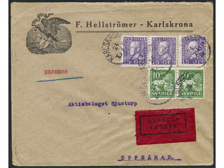 Sweden. Facit 175C, 144A cover , 2×10+3×15 öre on decorative cover with vignette, sent …