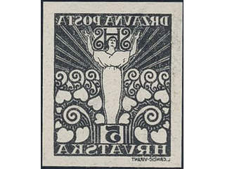 Yugoslavia. Michel 90 (★), 1919 5 f black imperf proof negative print on carton paper. …