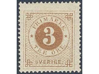 Sweden. Facit 17d ★ , 3 öre orange-brown on yellowish paper. Fresh copy. SEK 750