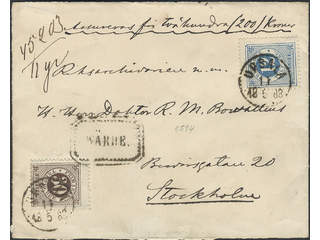 Sweden. Facit 32, 35 on cover, 12+30 öre on insured cover sent from UPSALA 11.5.1883 to …