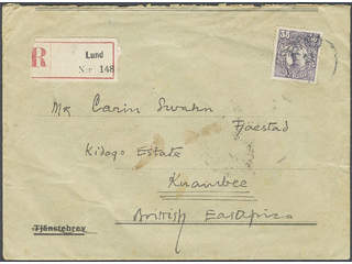 Sweden. Facit 89 cover , 35 öre on registered cover sent from LUND 21.5.1920 to British …