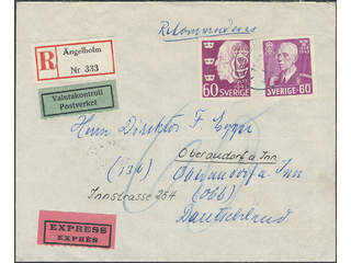 Sweden. Facit 346, 378 cover , 2x60 öre on registered special delivery cover with …