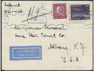 Sweden. Air mail cover Facit 232, 187 , 35+50 öre on air mail cover sent from …