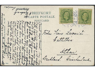 Sweden. Facit 52 cover, 2×5 öre on postcard sent from STOCKHOLM 15.7.08 to Athen, …