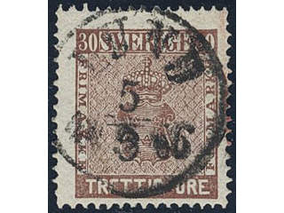 Sweden. Facit 11 used, 30 öre brown. Superb cancellation LUND 5.3.1866.