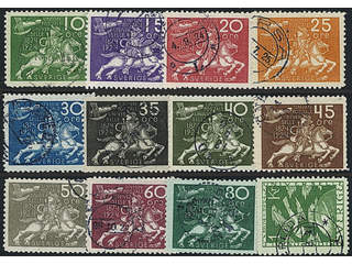 Sweden. Facit 211–23 used , SET of twelve stamps 10 öre–1 kr incl. 10 öre cx. Somewhat …