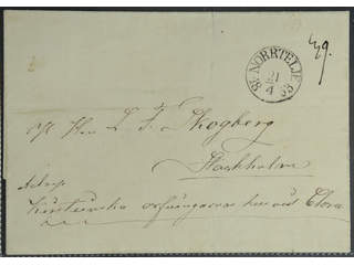 Sweden. B county. NORRTELJE 21.4.1853, arc postmark. Type 3 on cover sent to Stockholm. …