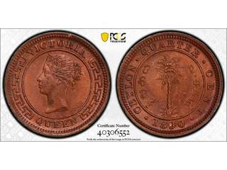 Ceylon Queen Victoria (1837-1901) 1/4 cent 1890, UNC, PCGS MS63 RB