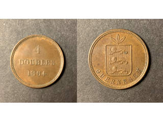 Storbritannien - Guernsey 4 doubles 1864, XF-UNC brun färg