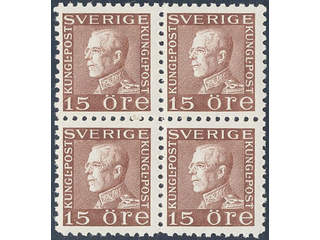 Sweden. Facit 178C ★★ , 15 öre brown, perf on four sides in very fine block of four.